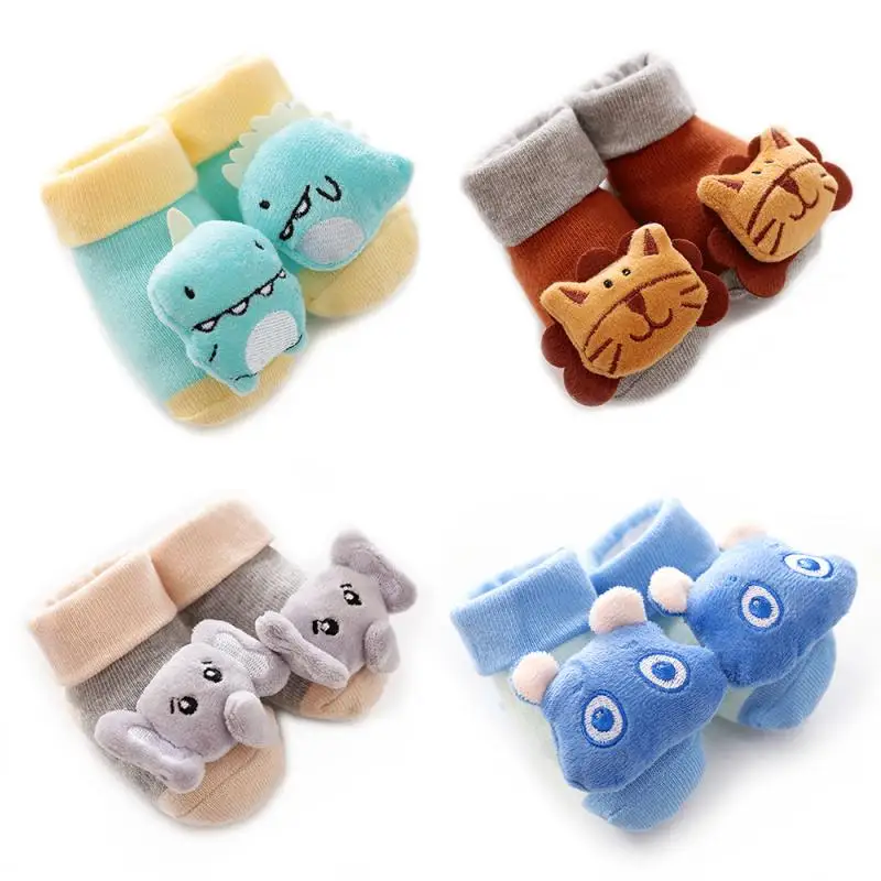 Cartoon Baby Anti-Slip Socks Shoes Newborn Infant Rattle Cute Autumn Floor First Walkers Booties Cotton Doll Warm Socks