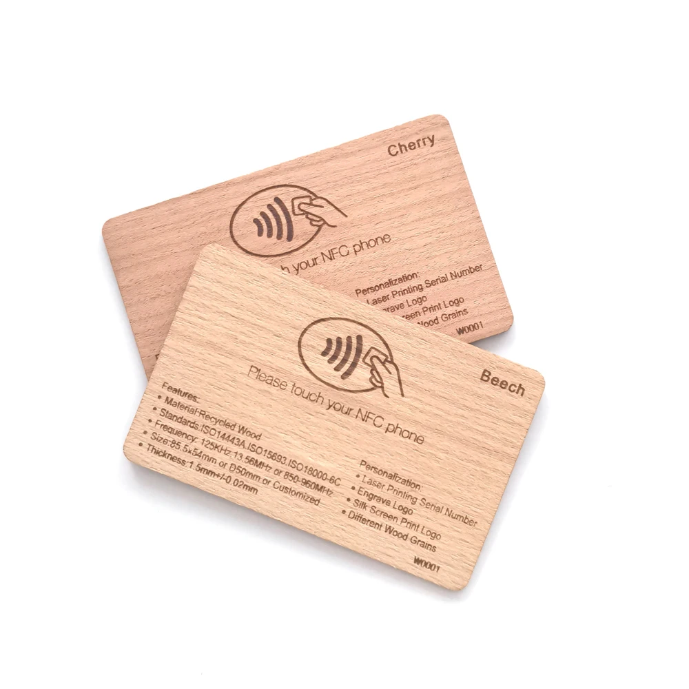 Custom Printing Beech Black Walnut Bamboo Birch Sappele Cherry Wooden Smart Card RFID NFC 213 Wood Hotel Key Tag