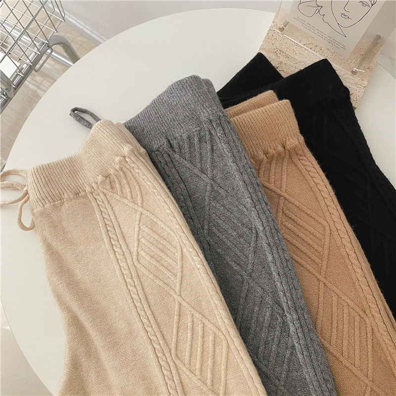 

Autumn Winter New Knitted High Waist Harem Pants Women Oversized with Tied Twist Warm Pants Loose Trousers Lady Pantalon 17898