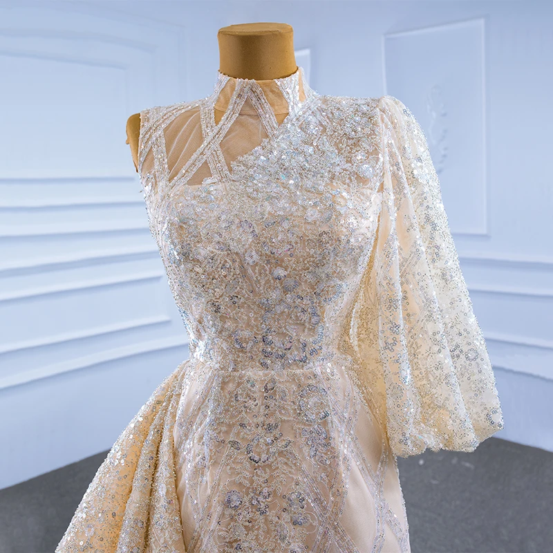 J67268 – robe de mariée de luxe, magnifique, col haut, motifs imprimés appliqués, épaule dénudée, manches longues, nouvelle collection 2021