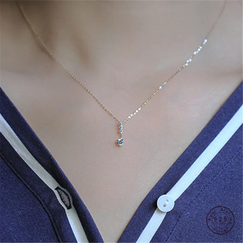 

925 Sterling Silver French Simple Pavé Crystal Clavicle Chain Necklace Women Fashion Charm Plating 14k Gold Jewelry Gift