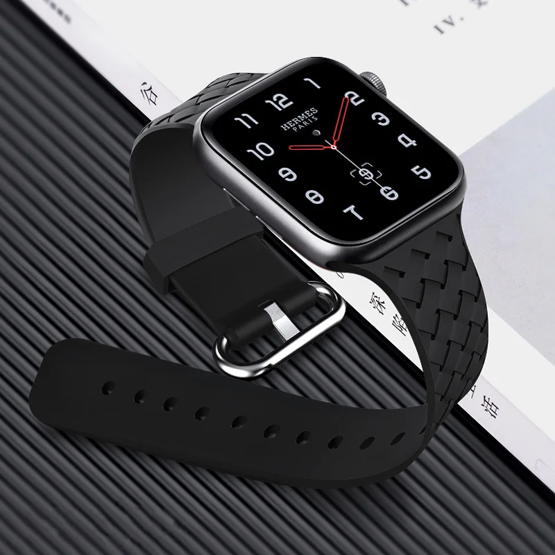 Silicone Strap for Apple watch band 44mm 40mm 45mm 41mm 42mm 38mm Accessories Woven Pattern bracelet iWatch series 6 5 4 3 SE 7 image 4