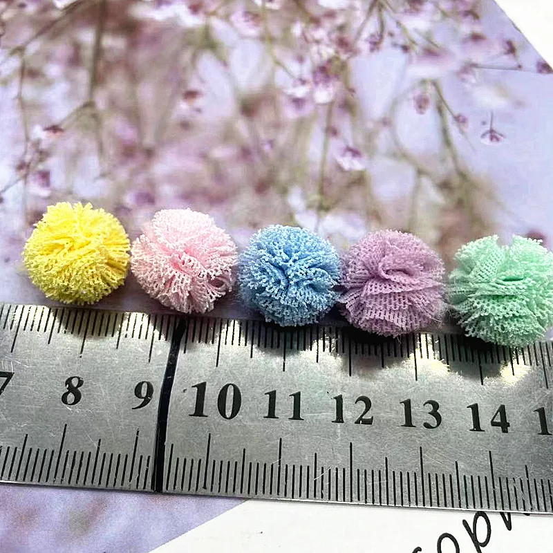 30-120pcs 15mm Lace Pom Pom Trim Ball Macrame Pom Poms Pompones Mesh Ball Hair Ornaments Toys DIY Decorative Accessories