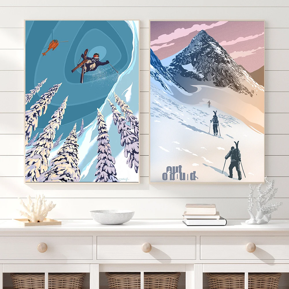 Retro Addicted to Powder Revel stoke Posters and Prints Ski Badge Wall Art Canvas Painting Hd Print Wall Picture For Living Room