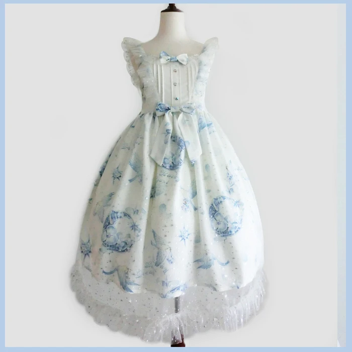 Kawaii girl daily loli cos sweet lolita strap dress vintage falbala bowknot princess victorian dress cute printing high waist