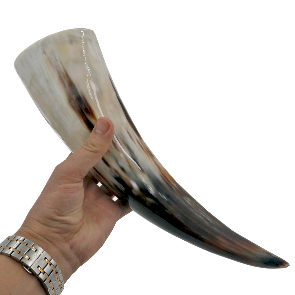 Natural Viking Drinking Horn with Stand or Leather Case- Horn Mug with Polished Finish