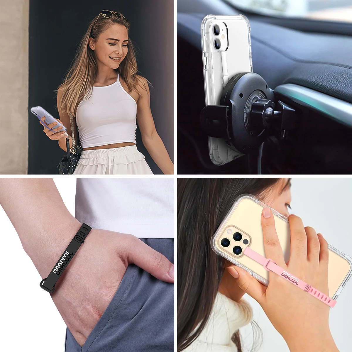 New 2pcs clear Wristband Hand Band Soft TPU silicone Grip Phone Hand Finger Ring Holder Strap Ropes For iPhone Xiaomi kickstand