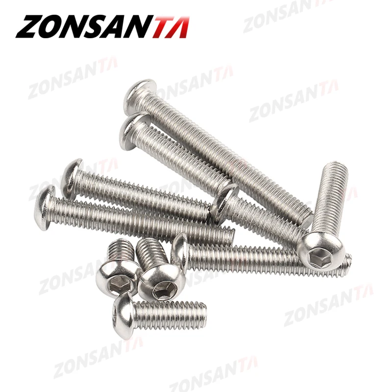 ZONSANTA ISO7380 M2 M2.5 M3 M4 M5 M6 304 A2 Round 304 Stainless Steel Screws Hex Socket Button Head Allen Bolt Mechanical Screw