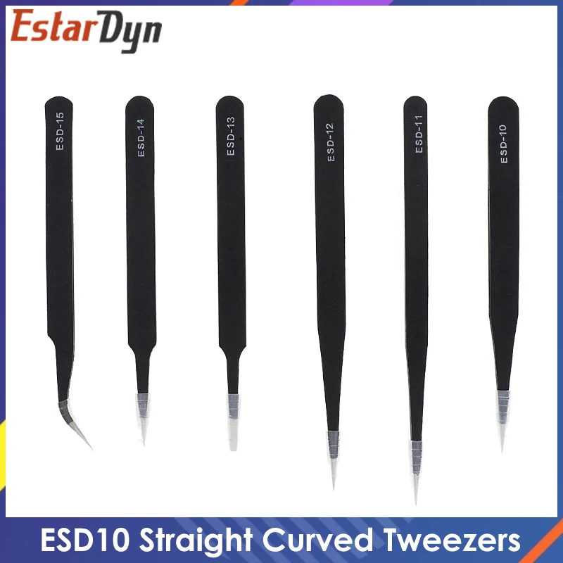 1.5mm Industrial Tweezers Anti-Static Stainless Steel Tweezer Set Mobile Phone Repair Tools ESD Precision Tweezer ESD10 to ESD15