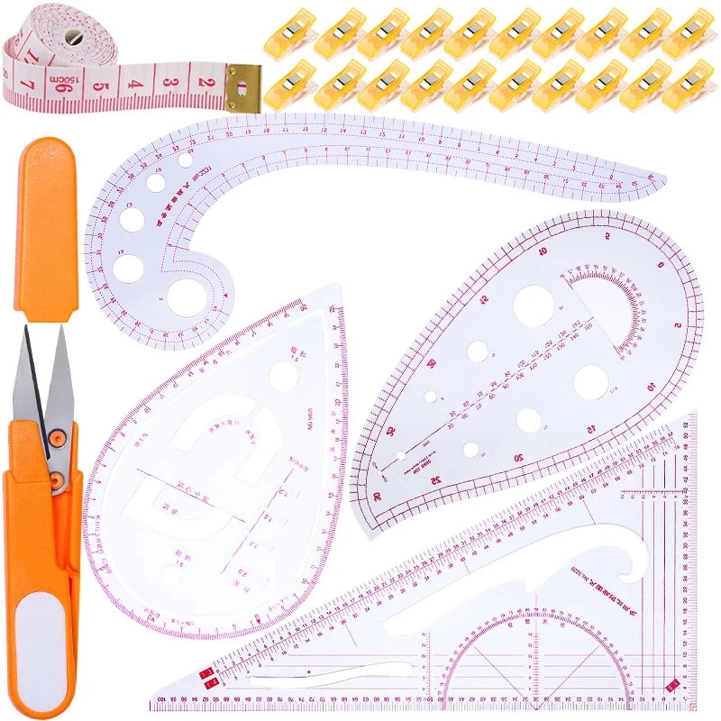 Sewing Ruler Multifunction French Curve Ruler Apparel Sample Making, Cutting Ruler, Sleeve Curve Ruler Measure Plastic