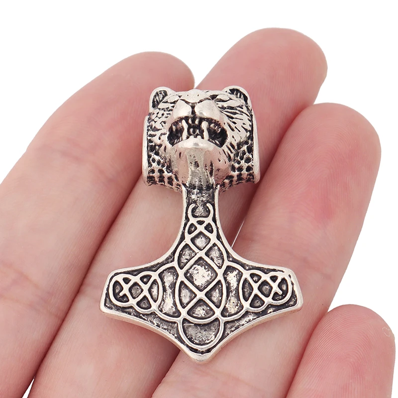 3 x Tibetan Silver Viking Mjolnir Thor's Hammer Amulet Leopard Head Charms Pendants For DIY Necklace Jewelry Making Accessories