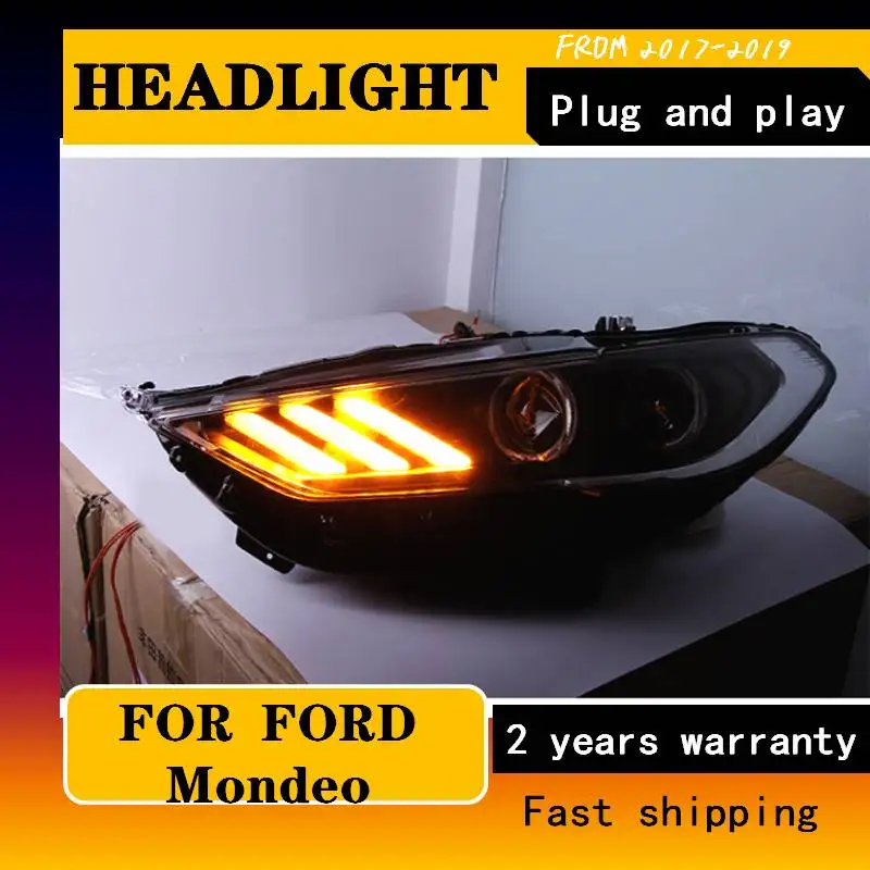 Car Styling For Ford Mondeo 2017 Headlights Mondeo LED Headlight DRL Hid Bi Xenon Beam Lens Flash Straight Yellow Turning