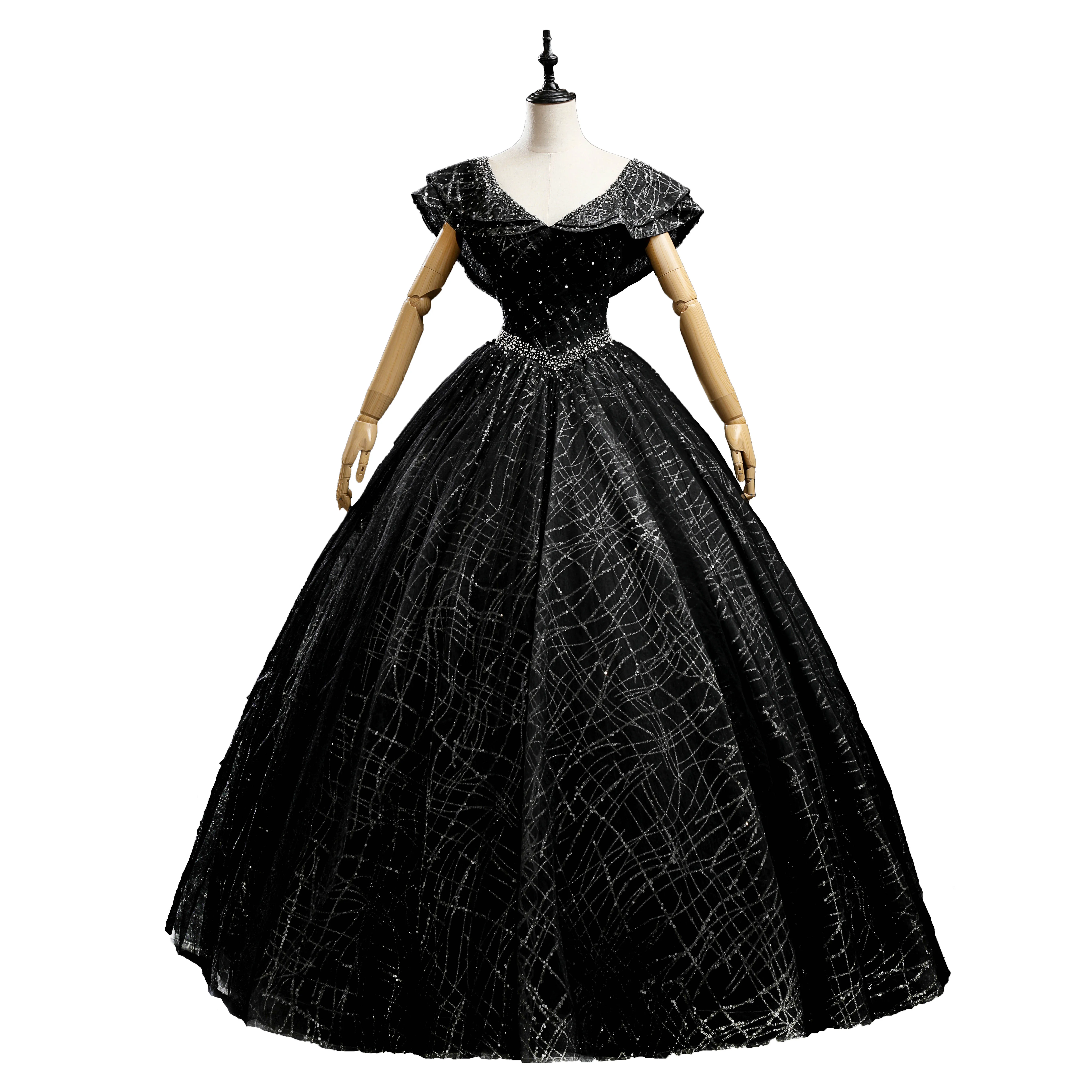 Janevini luxo preto longo quinceanera vestidos de baile plus size 2021 v pescoço sparkly miçangas dubai árabe doce 16 vestidos baile