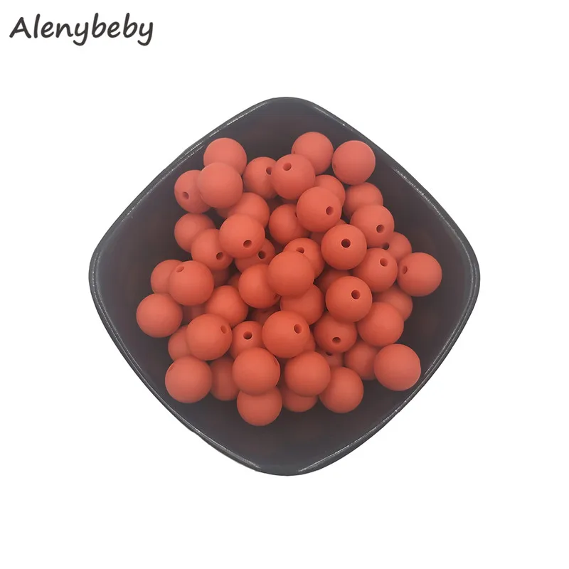 

Mandarin Red Color Food Grade Silicone Round Bead 12/15mm Baby Teether Necklace Toy DIY Pacifier Chain Care Baby Teether Product