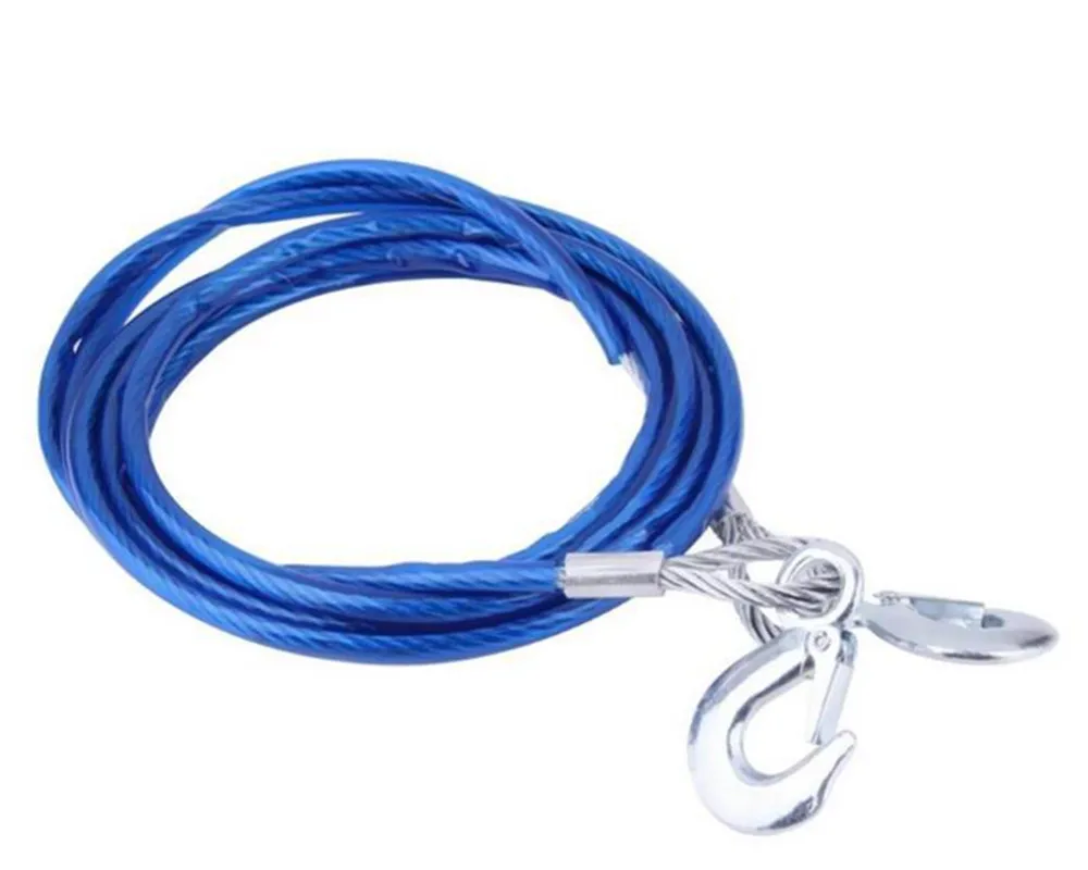 Auto Car Vehicle Boat Steel Wire Tow Rope Emergency Steel Cable Towing Strap Hauling Pulling Line with Hook 5 Ton 4m