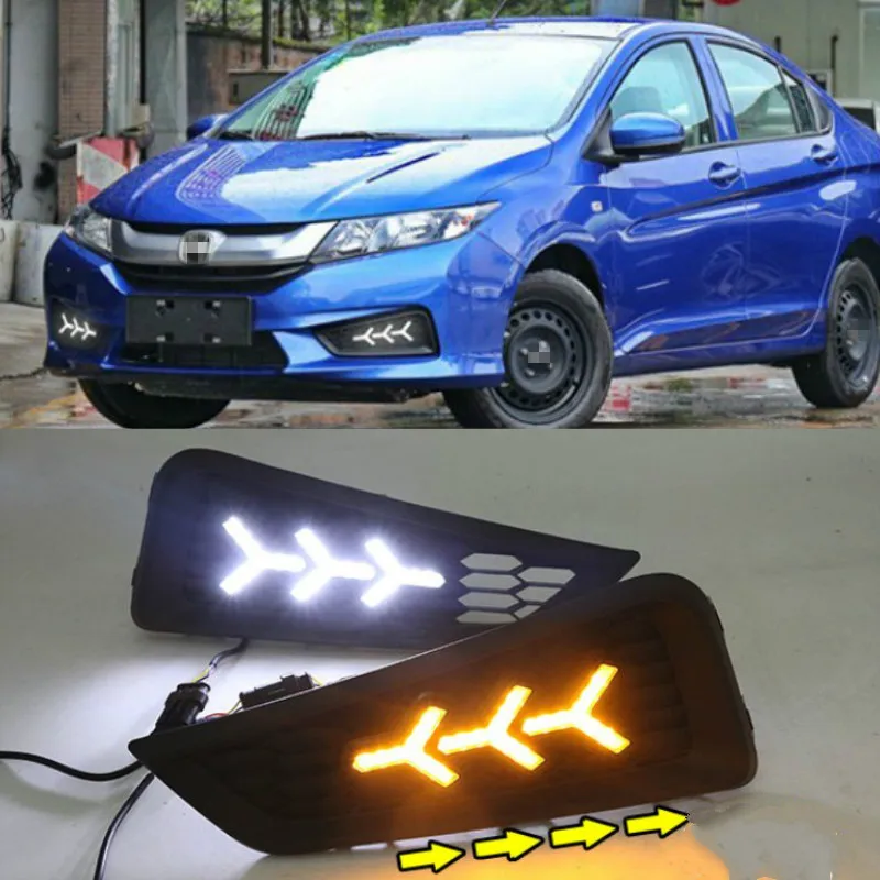 1set For Honda City 2015 2016 DRL Daytime Running Light DRL with Turn signal fog lamp Relay Daylight car styling