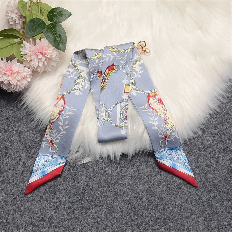 New Silk Scarf For Women Multi-function Tie Bag Handle Ribbon Headband Wristband Girl Headscarf Fashion Accessories