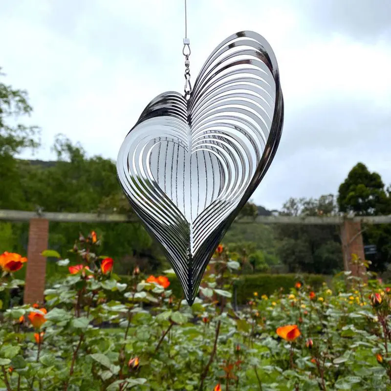 3D Wind Spinner Chime Heart Square Drop Shape Stainless Steel Rotating WindChime For Both Outdoor Garden And Indoor