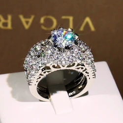 2021 NEW 2 PCS Set Series Trendy Milangirl White Crystal Round Ring For Women Girls Wedding Engagement Party Fashion Jewelry