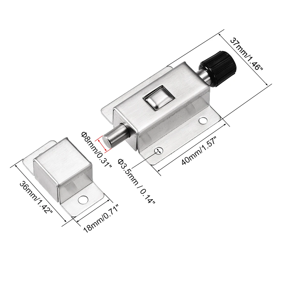 uxcell 5Pcs Door Barrel Bolt, Stainless Steel 304 Security Push Button Spring Loaded Latch