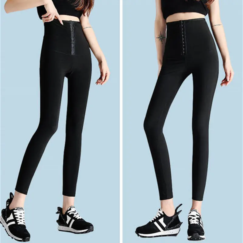 Cintura alta preta Espartilho Leggings Mulheres Cintura Alta Casual Skinny Pantalones Ginásio Esporte Stretch Capris Magro Comprimento Do Tornozelo