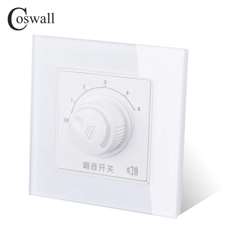 COSWALL 5 Gears Volume Adjustment Wall Tuning Switch With Fire Control Crystal Glass Panel C1 Series Black White Gold