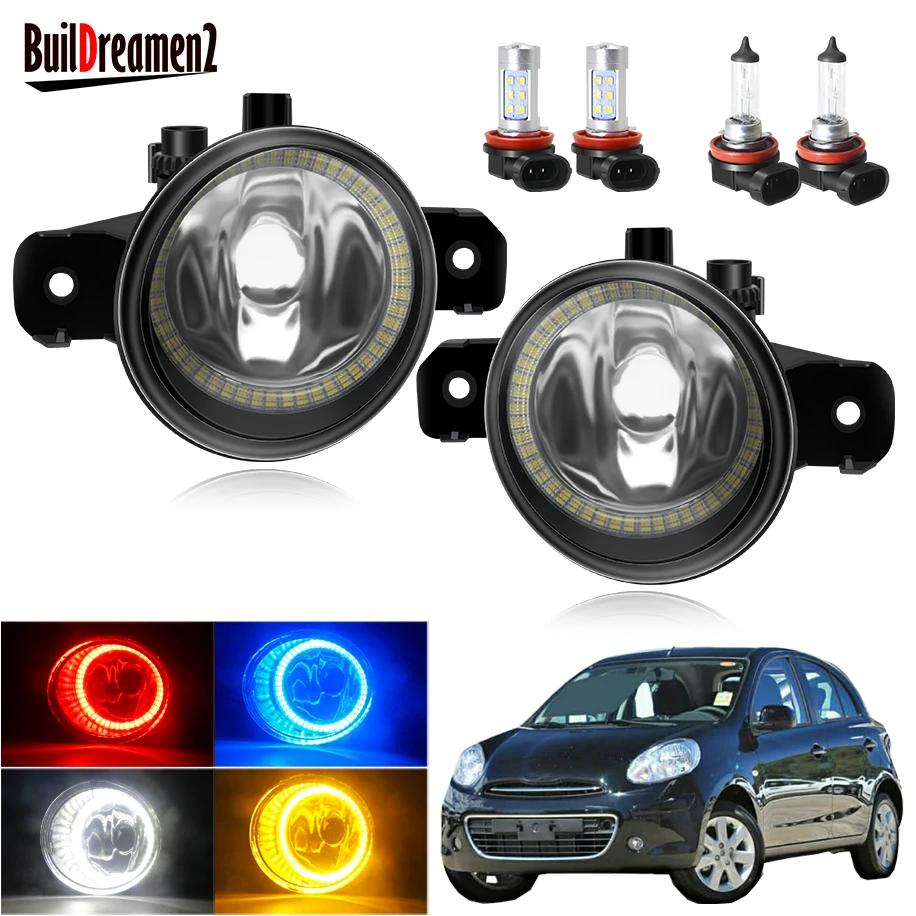 Angel Eye Fog Light Assembly For Nissan Micra March 4/IV (K13) Hatchback 2010-2018 Car Front Bumper Fog Lamp Halo Ring DRL 12V