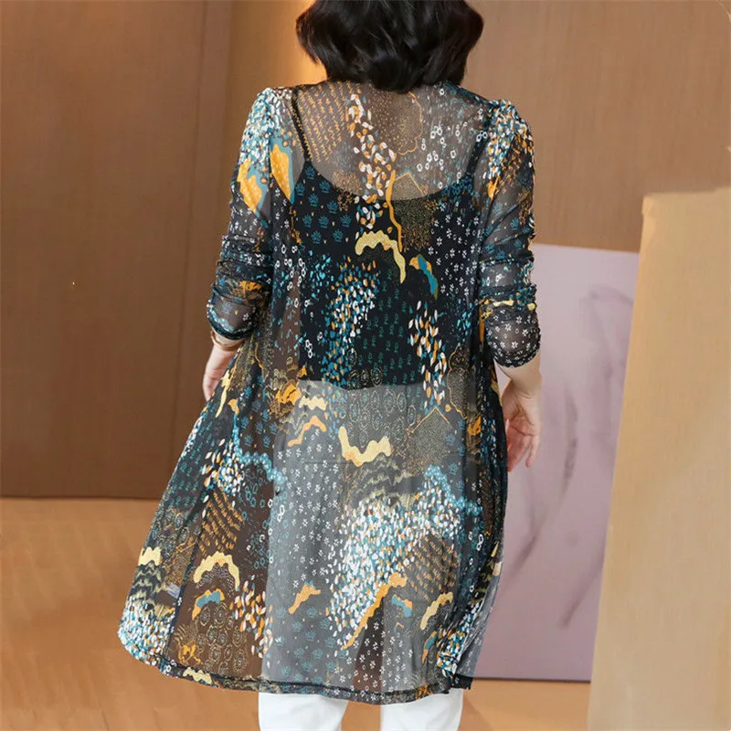 2024 New Sunscreen Clothing Women's Coat Summer Thin Mesh Shirt Cardigan Middle-Aged Mothers Wear Printed Female Jacket619