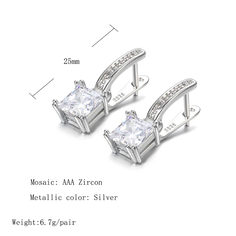 Kinel Simple Square Natural Zircon Earrings for Women Tibetan Silver Korean U Shape Drop Earring Bridal Wedding Jewelry Gifts
