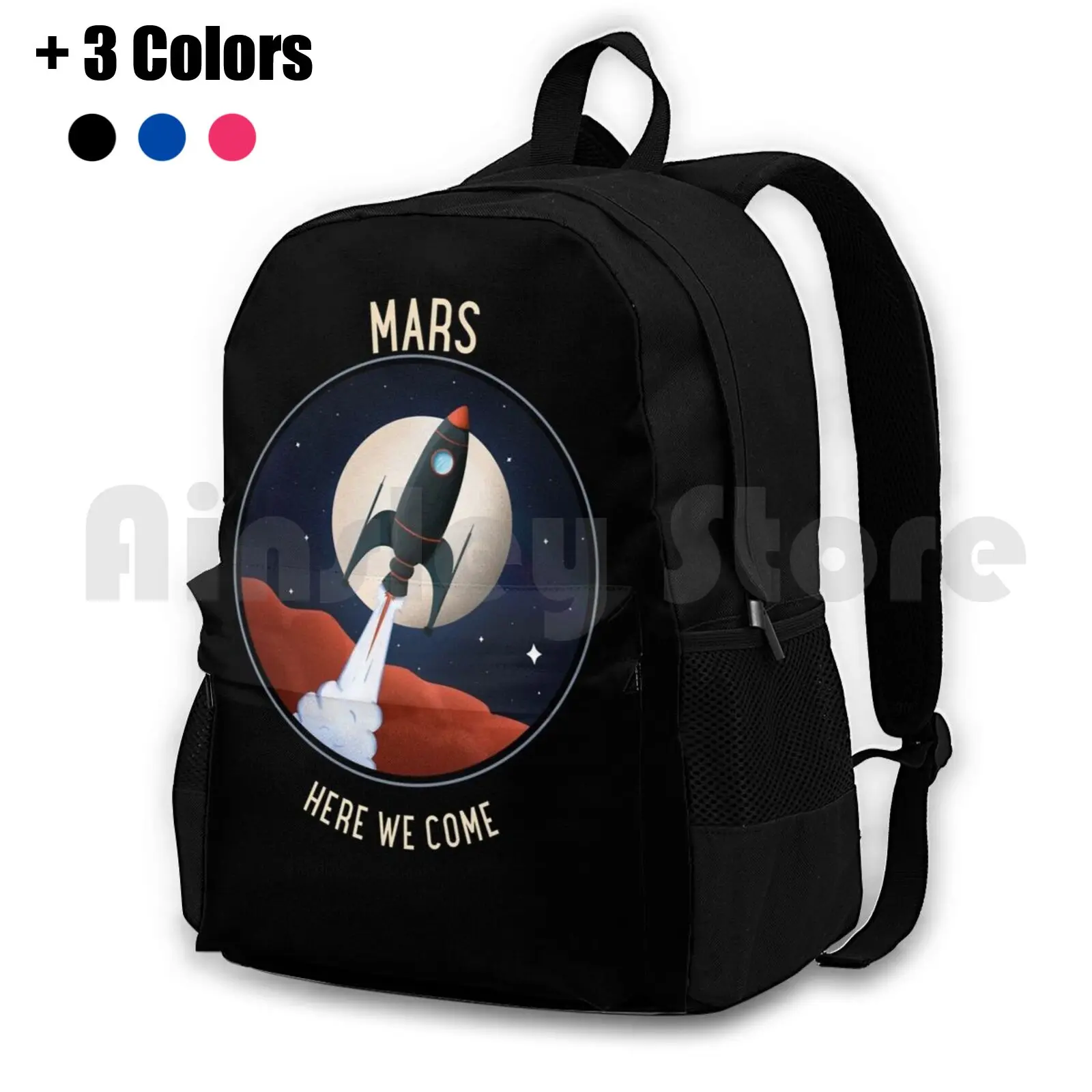 Here We Come Outdoor Hiking Backpack Waterproof Galaxy Astronaut Planets Moon Pastel Universe Cute Earth Funny