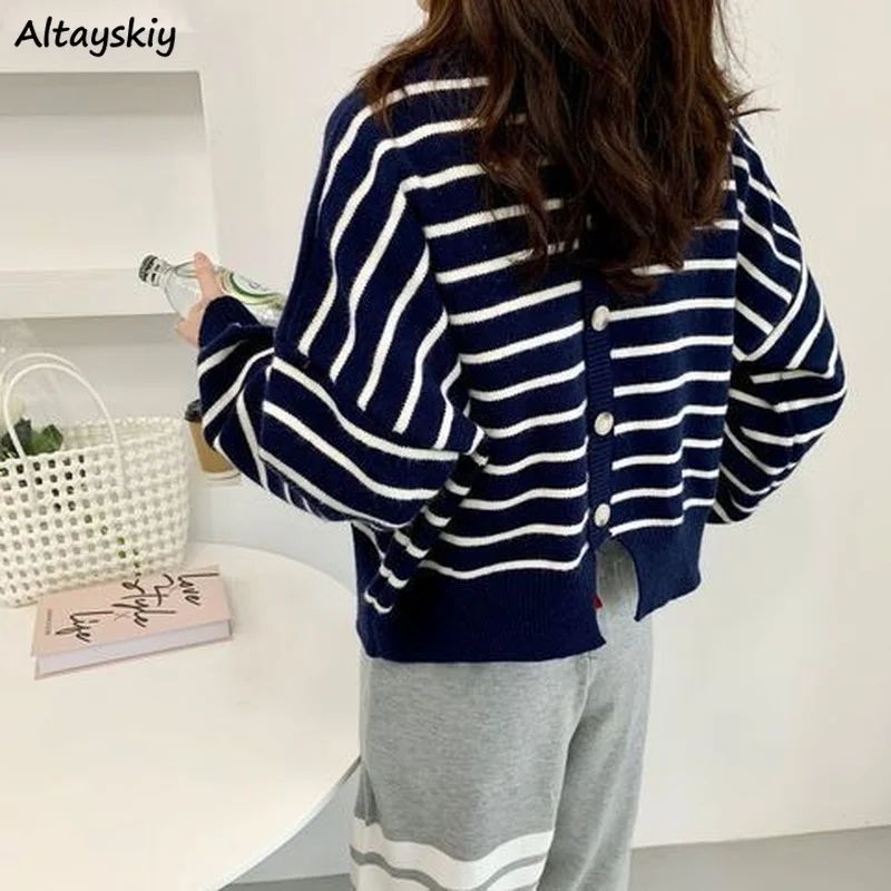 

Pullovers Women Striped Sweater O-neck Ins 3 Colors Simple Design Preppy Lovely Holiday Knitwear Stylish Classic Vintage Ulzzang