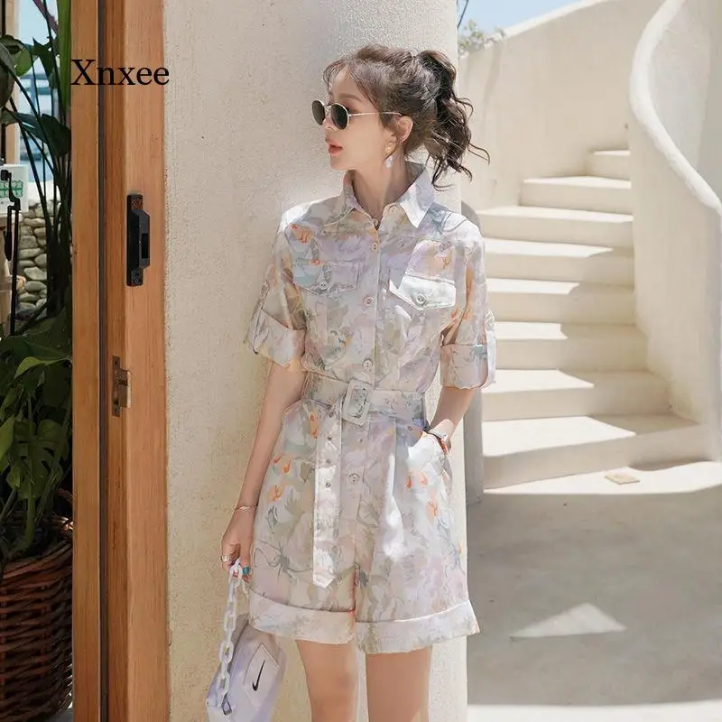 

2021 Women's Spring and Autumn Jumpsuits, Women's Casual Printed Temperament Jumpsuits and Tight Short-Sleeved Jumpsuits