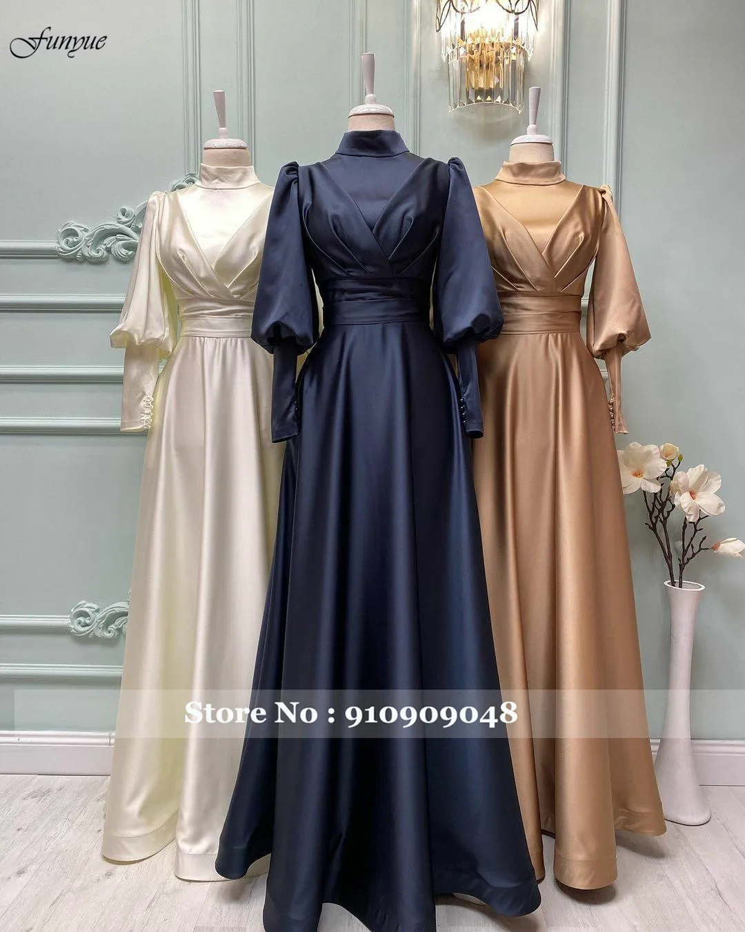 Elegant A-Line Satin Hijab Evening Gowns Long Sleeve Muslim Formal Prom Dresses Simple Abiye Gece Elbisesi Abendkleider 2024