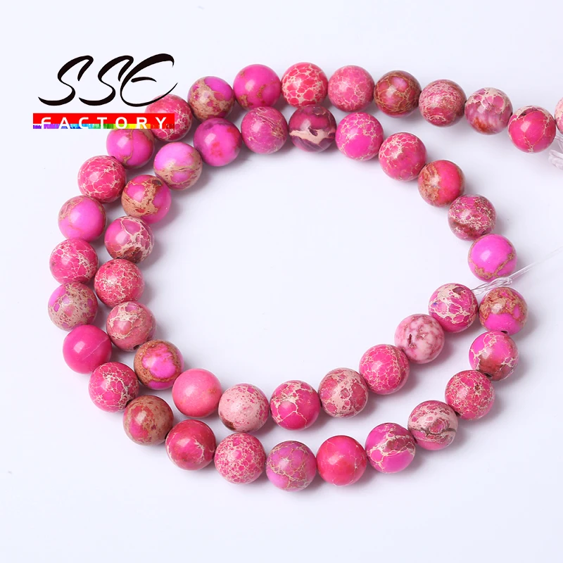 Wholesale Natural Stone Magenta Sea Sediment Turquoises Imperial Jaspers Round Loose Beads 15