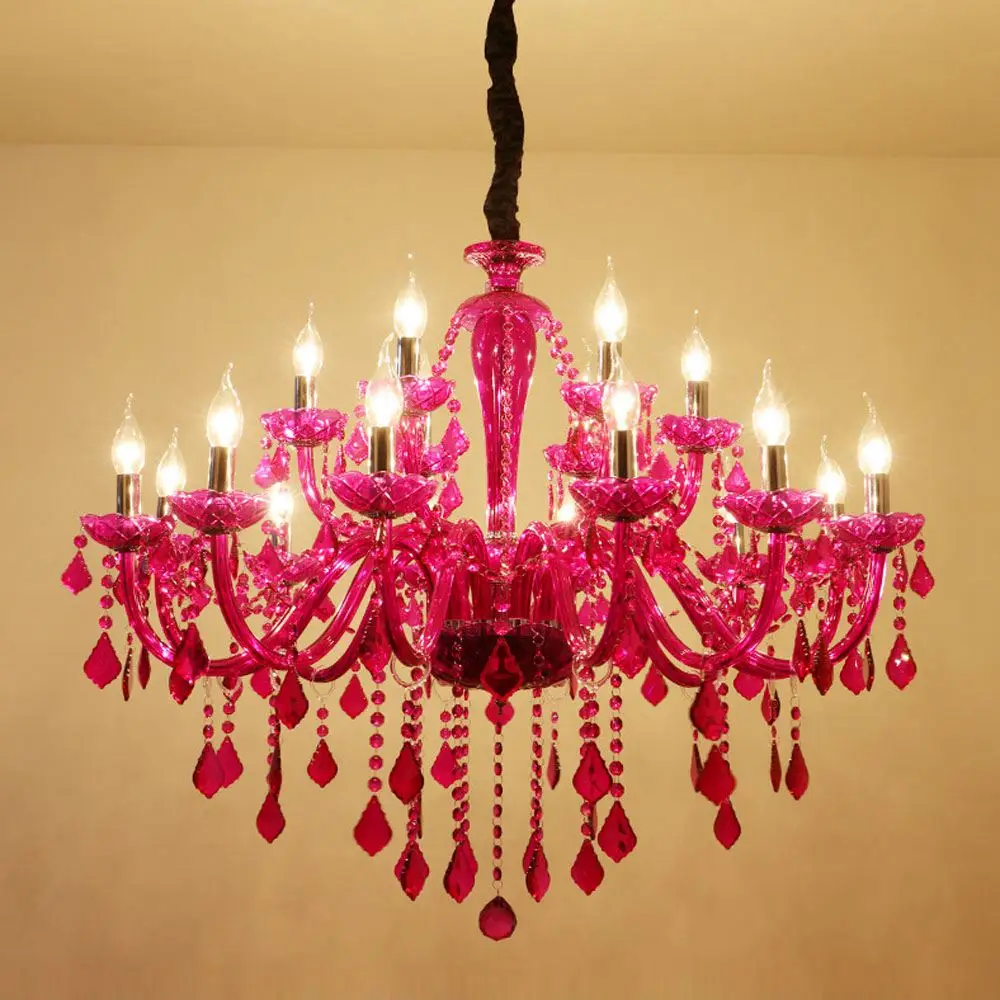 

Bedroom Candle Chandelier Purple Glass Living Room Luxury Pendant Lamp European Restaurant Bar Counter Suspended Lamp