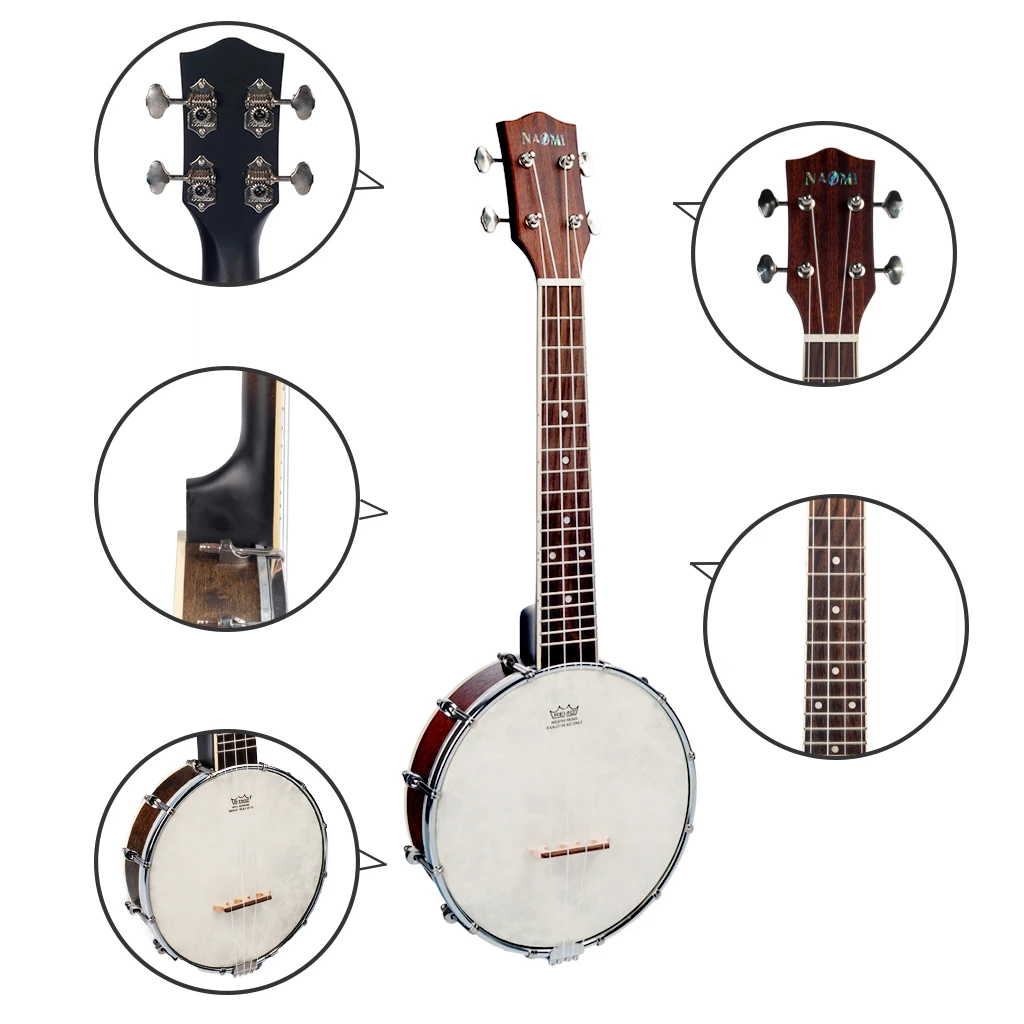 NAOMI Banjolele Banjouke Concert-Scale Banjo Ukulele Sunset Color Maple Neck With Gig Bag