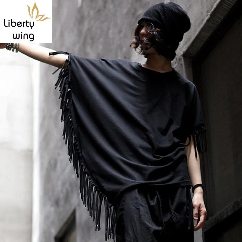 New Fashion Mens Korean Mod Avant-garde Tassel Short batwing-sleeved T-shirts Size S-3XL Loose Streetwear Tees Tops