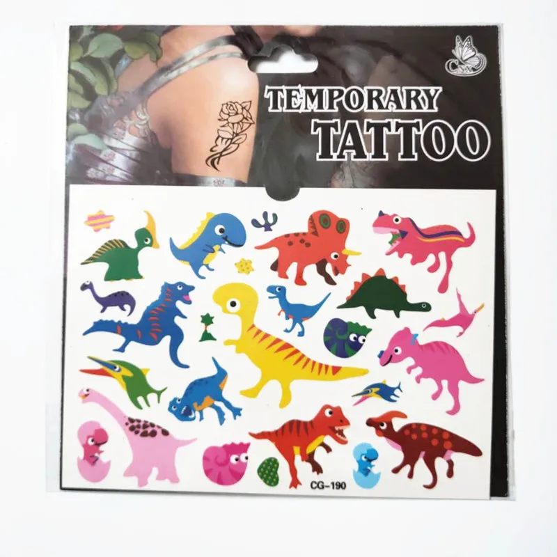 Random 2pcs Non-toxic Waterproof Cartoon Dinosaur Animal Temporary Tattoos sticker cute kids Children's Temporary dino Tattoos