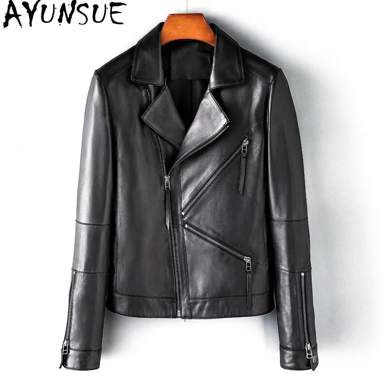 Ayune-Chaqueta Vintage de cuero genuino Para Mujer, abrigo de piel de oveja, Chaquetas de motocicleta coreanas, ropa Para Mujer 100%