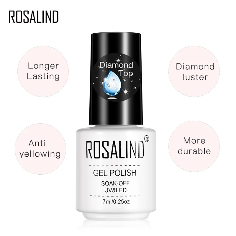 ROSALIND Gel Polish Diamond Top Coat UV Lamp Gel Soak Off Reinforce Long Lasting Nail Art Manicure Gel Lak Varnish Primer