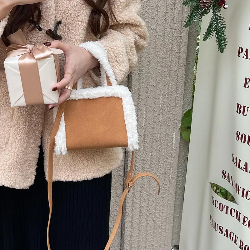 Winter Lambswool Handbag Designer Small Soft Plush Crossbody Bags for Women Fashion Wide Strap Women Shoulder Bag 2022 Mini Bag