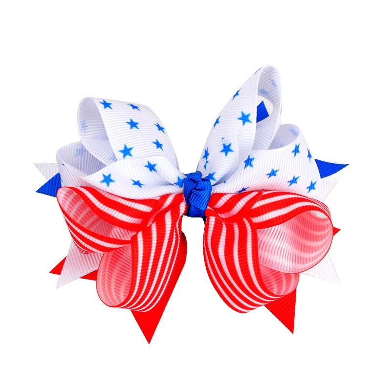 ncmama 4 inch Independence Day Bowknot Hairpins 4th of July Hair Bow Hair Clip American Flag Patriotic Bows Hair Accessories