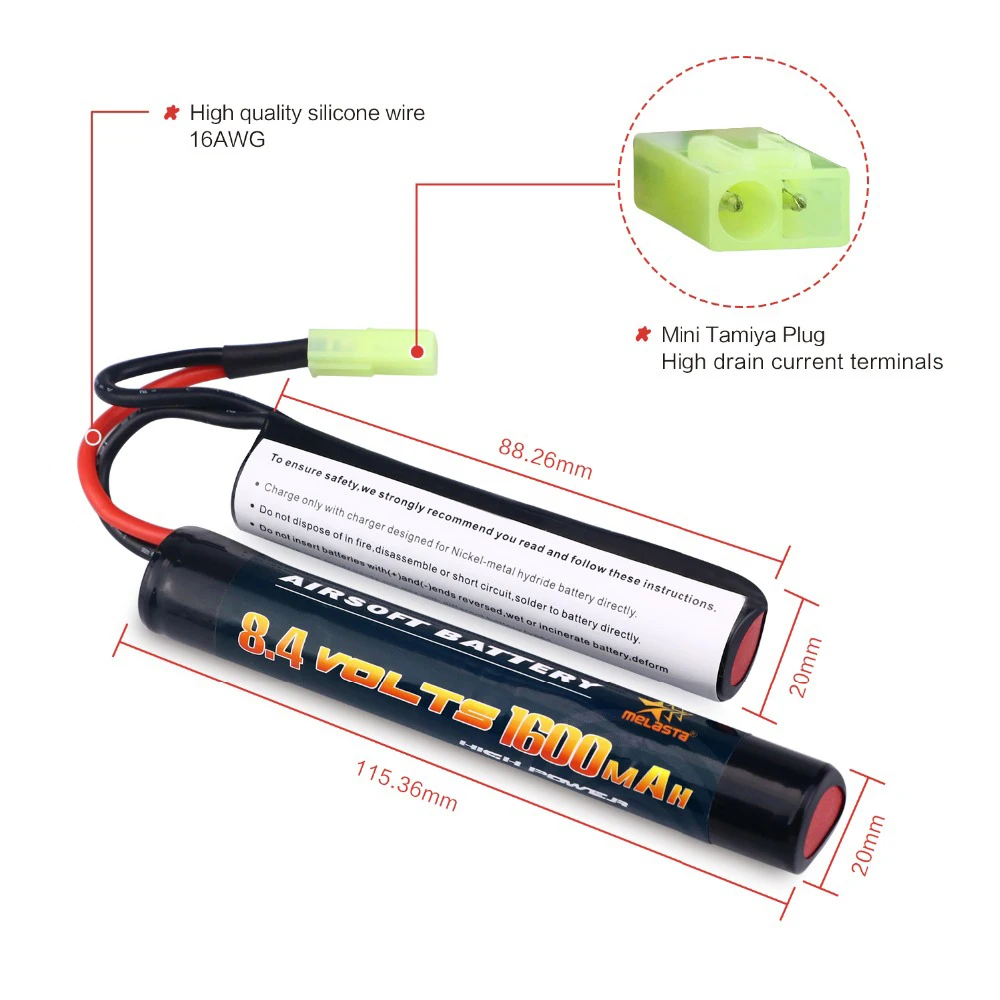 2-Pack 8.4V 1.6Ah Butterfly Nunchuck NIMH Battery Pack with Mini Tamiya Connector for Mini AK Series Airsoft Guns