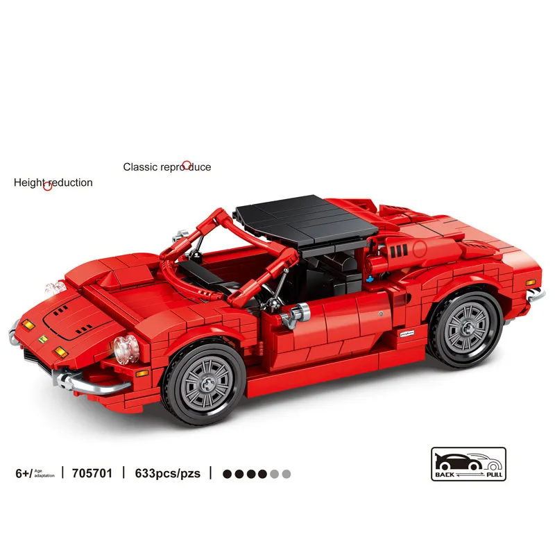 

technical classic vehicle 1974 ferra Dino 246 GTS building block pull back super sport car assemble model bricks toys collection