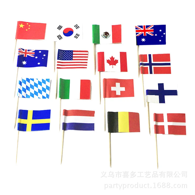 50pcs Disposable Multi National Flag Stick Cake Toper Flag Fruit Stick Cocktail Cake Steak Toothpick Food Decoration Bar