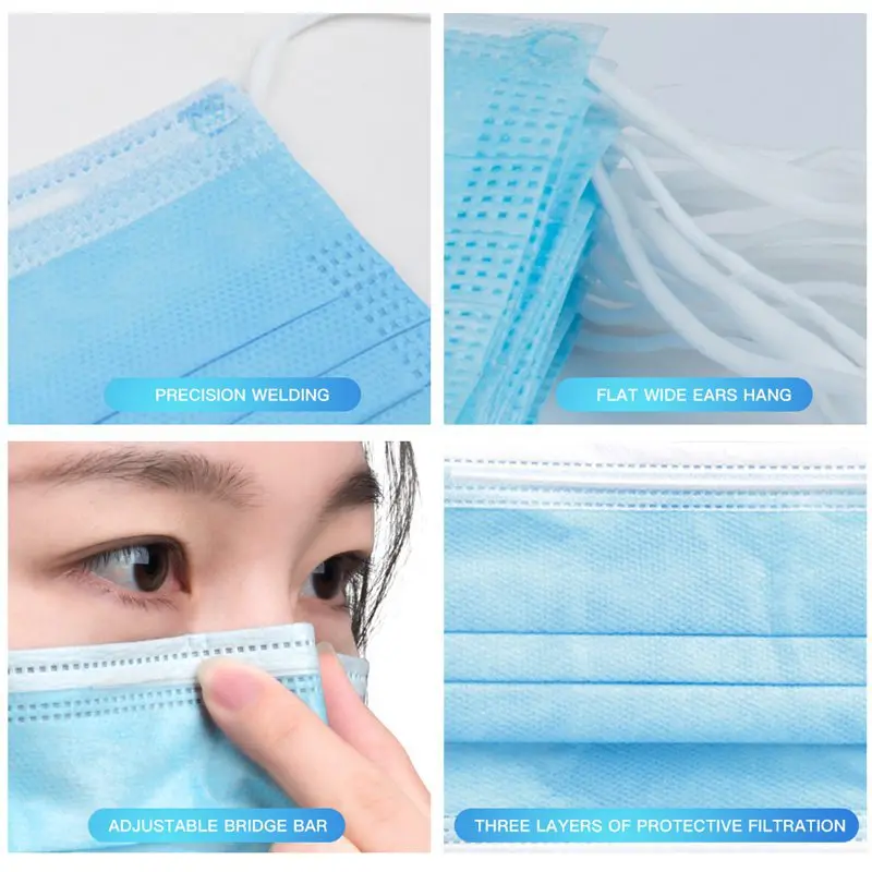 Mascarilla desechable de 3 capas, Máscara protectora antibacteriana, impermeable, no tejida, antipolvo