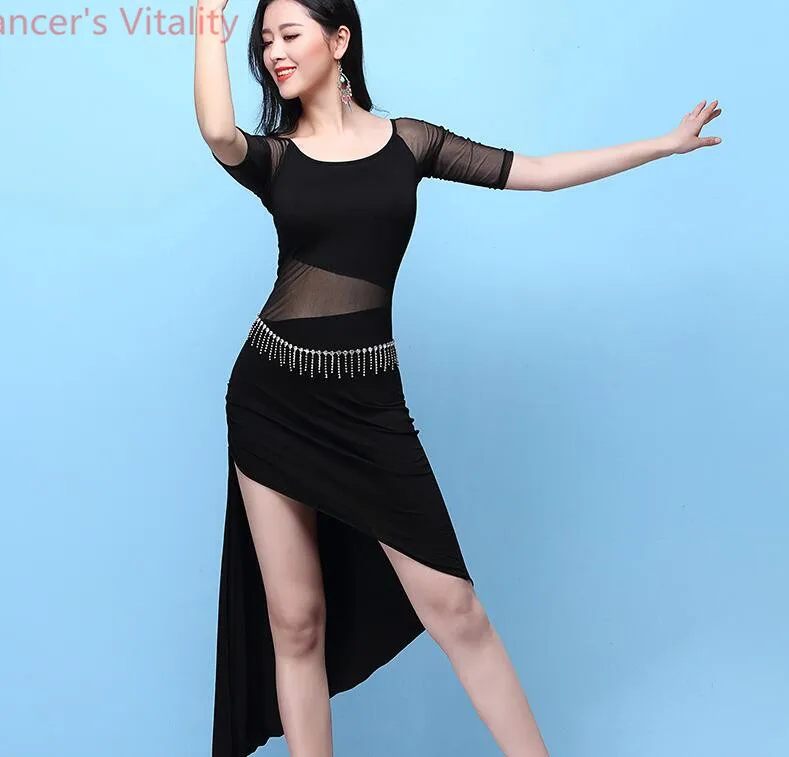 Maniche corte Vestito per Le Donne Del Ventre Danza Indiana Cut-out Vestito Delle Ragazze Della Signora Del Ventre Sexy di Prospettiva Dancewear