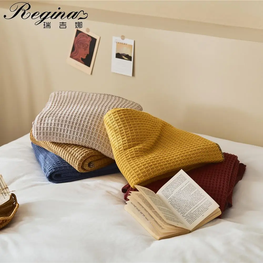 REGINA Brand Classic Walf Checks Plaid Throws Elegant Wearable Cotton Knitted Blanket Bedroom Decoration Throw Blanket For Sofa