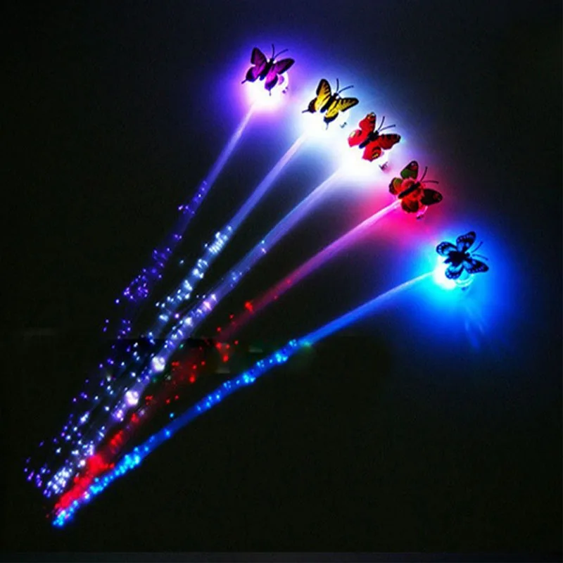 100PCS/LOT Led Hair Flash Colorful Optical Fiber Hair Braid Butterfly Glow Hair Clips Party Wedding Decoration Glow In The Dark