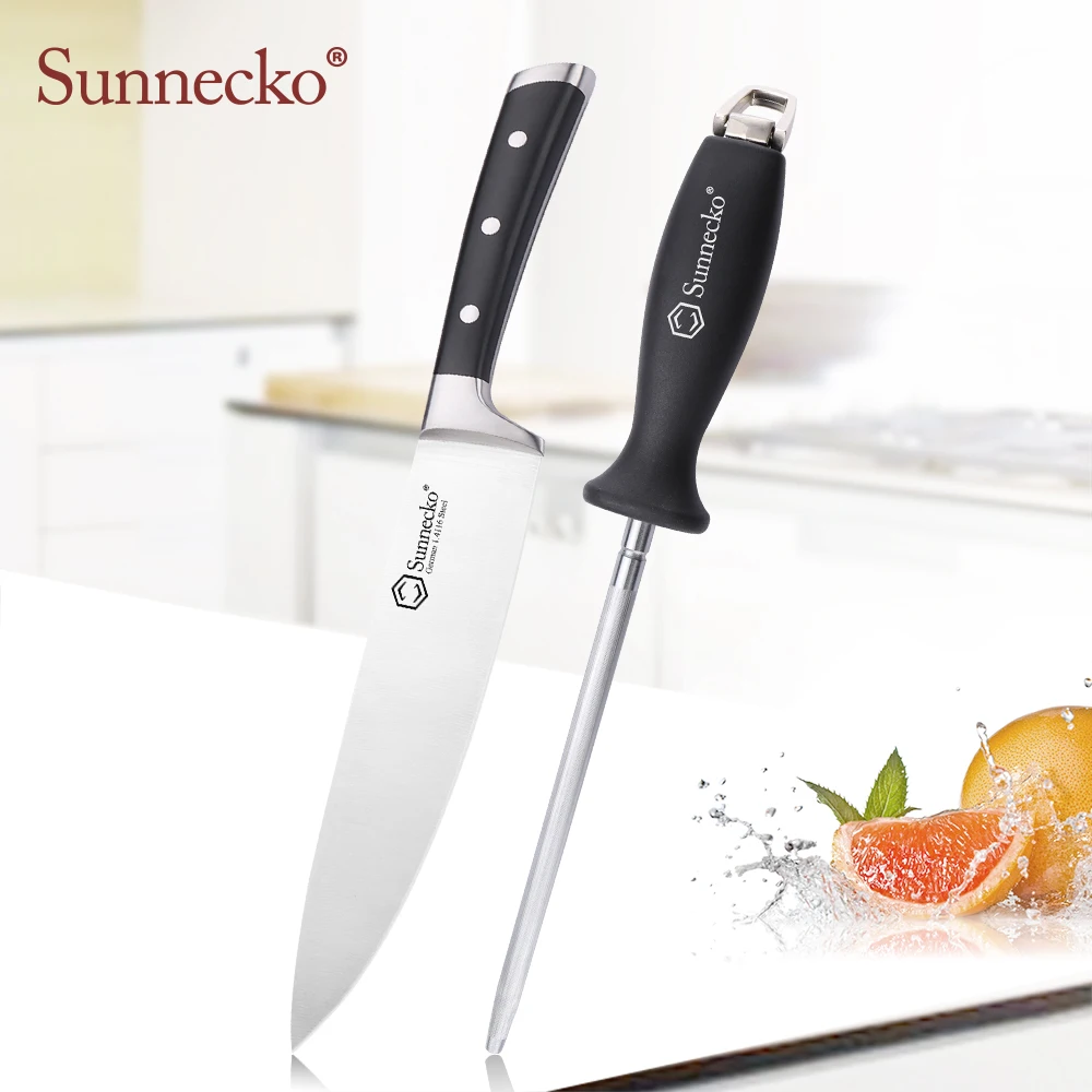 

SUNNECKO Stainless Steel 8'' INCH Chef Cooking Knife With Sharpener Bar Sharpening Japanese Style Santoku Slicer Kitchen Tool